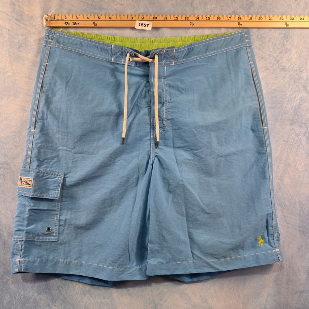 Polo Ralph Lauren‎ Mens Blue Swim Trunks Cargo Pocket Mesh Lined Size L